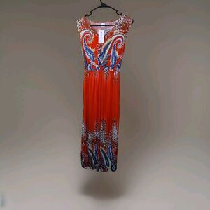 Bodafa Maxi Dress Boho Paisley Print Red Silk Blend Women's Size Medium NWT